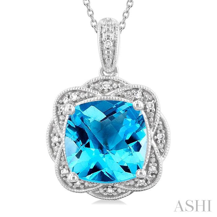 ASHI Silver Cushion Shape Gemstone & Diamond Pendant 89849PPSSBTSLPD