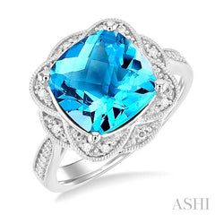 ASHI Silver Cushion Shape Gemstone & Diamond Ring 89849PPSSBTSLRG