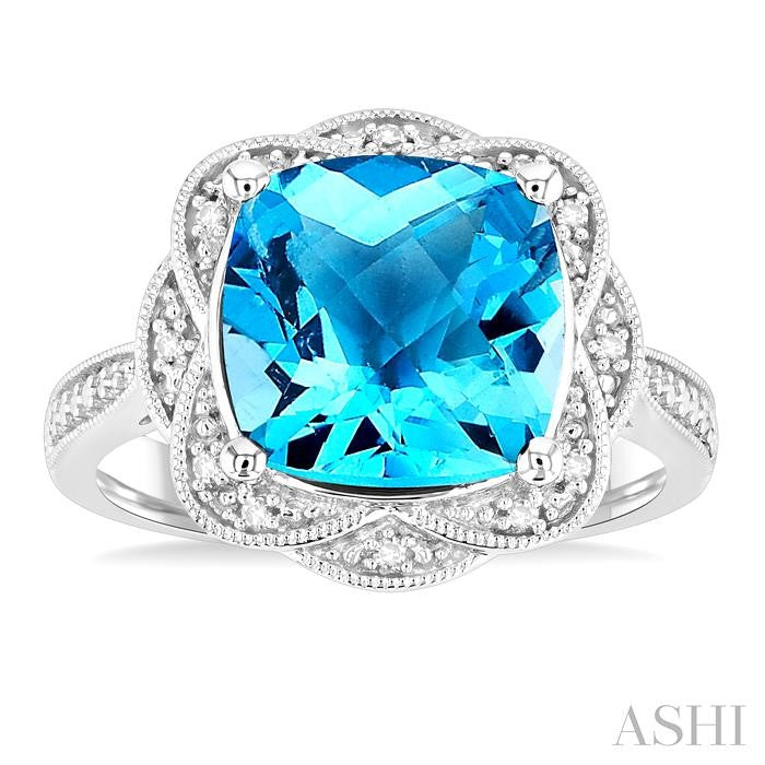 ASHI Silver Cushion Shape Gemstone & Diamond Ring 89849PPSSBTSLRG