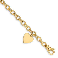 Quality Gold 14k Link w/ Heart Charm Bracelet LK312