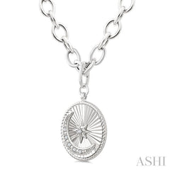 ASHI Silver Circle Moon & Star Fluted Medallion Diamond Pendant 89869PPSSSLPD