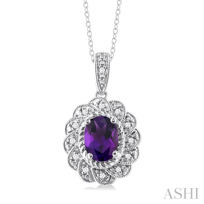 ASHI Silver Oval Shape Gemstone & Diamond Pendant 89889PPSSAMSLPD