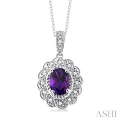 ASHI Silver Oval Shape Gemstone & Diamond Pendant 89889PPSSAMSLPD