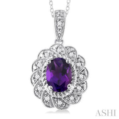 ASHI Silver Oval Shape Gemstone & Diamond Pendant 89889PPSSAMSLPD