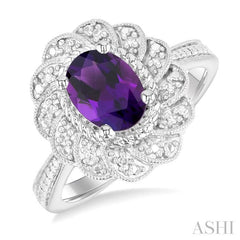 ASHI Silver Oval Shape Gemstone & Diamond Ring 89889PPSSAMSLRG