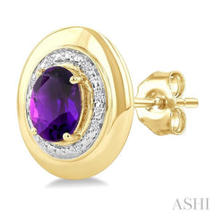 ASHI Gold Vermeil Bold Oval Shape Gemstone & Diamond Earrings 898A9PPSSAMSLER-OVGV