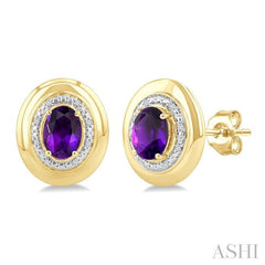 ASHI Gold Vermeil Bold Oval Shape Gemstone & Diamond Earrings 898A9PPSSAMSLER-OVGV