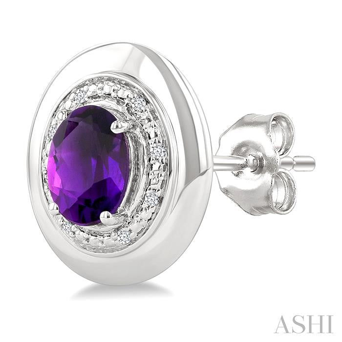 ASHI Silver Oval Shape Gemstone & Diamond Earrings 898A9PPSSAMSLER-OV