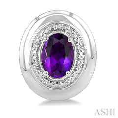 ASHI Silver Oval Shape Gemstone & Diamond Earrings 898A9PPSSAMSLER-OV