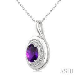 ASHI Silver Oval Shape Gemstone & Diamond Pendant 898A9PPSSAMSLPD-OV