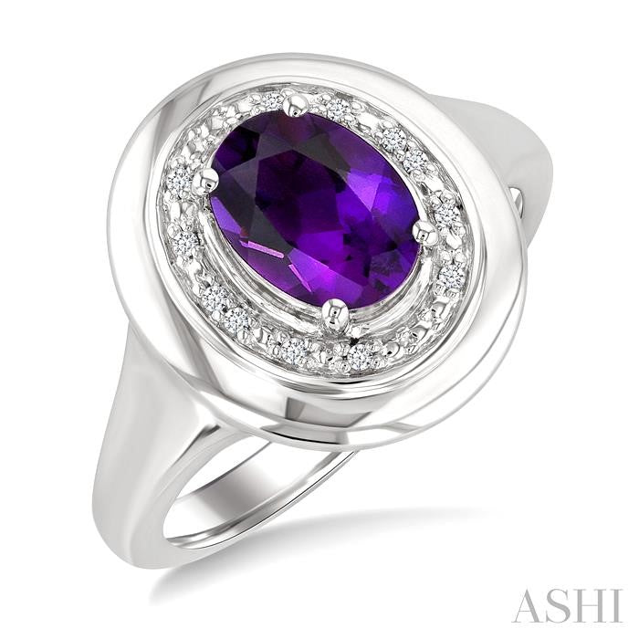 ASHI Silver Oval Shape Gemstone & Diamond Ring 898A9PPSSAMSLRG-OV