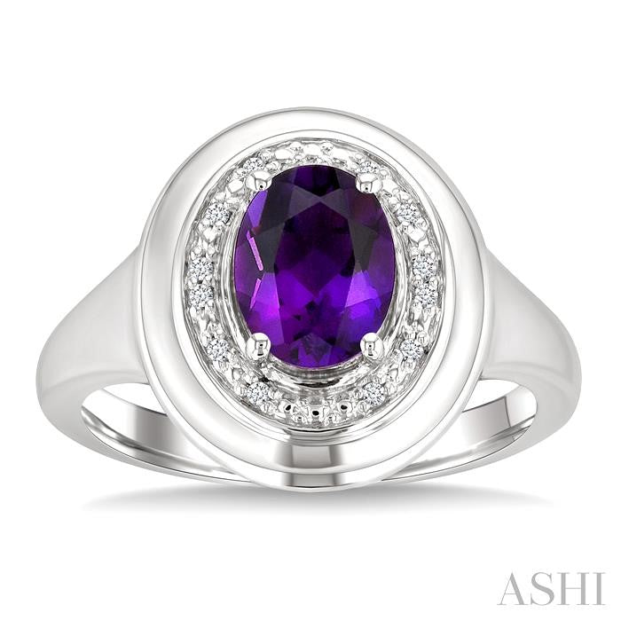 ASHI Silver Oval Shape Gemstone & Diamond Ring 898A9PPSSAMSLRG-OV
