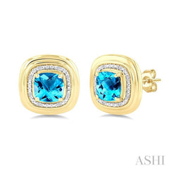 ASHI Gold Vermeil Bold Cushion Shape Gemstone & Diamond Earrings 898A9PPSSBTSLER-CUGV