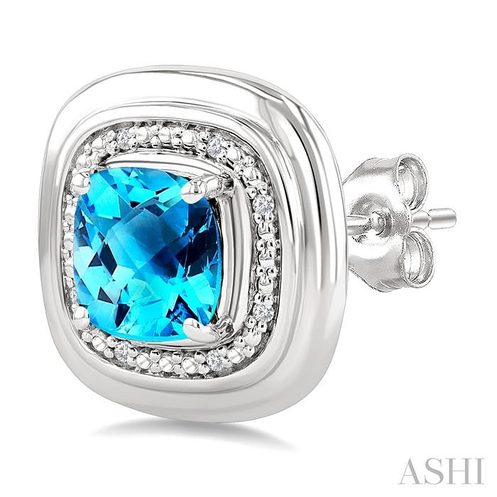 ASHI Silver Bold Cushion Shape Gemstone & Diamond Earrings 898A9PPSSBTSLER-CU