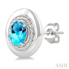 ASHI Silver Oval Shape Gemstone & Diamond Earrings 898A9PPSSBTSLER-OV