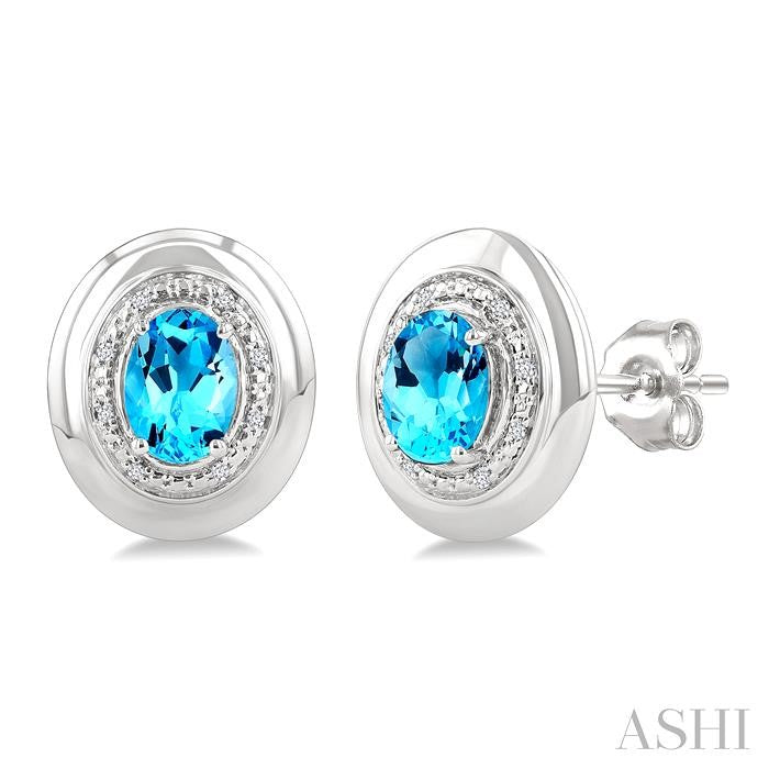 ASHI Silver Oval Shape Gemstone & Diamond Earrings 898A9PPSSBTSLER-OV