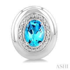 ASHI Silver Oval Shape Gemstone & Diamond Earrings 898A9PPSSBTSLER-OV