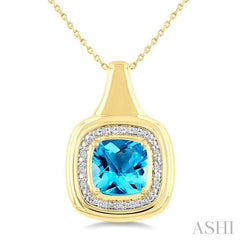 ASHI Gold Vermeil Bold Cushion Shape Gemstone & Diamond Pendant 898A9PPSSBTSLPD-CUGV
