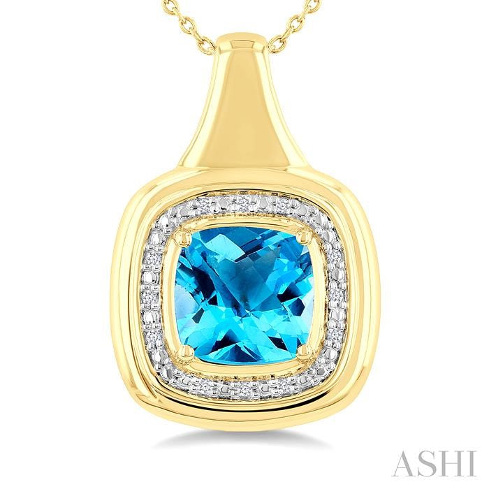 ASHI Gold Vermeil Bold Cushion Shape Gemstone & Diamond Pendant 898A9PPSSBTSLPD-CUGV