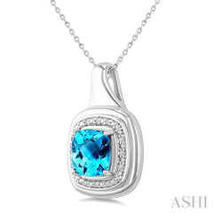 ASHI Silver Bold Cushion Shape Gemstone & Diamond Pendant 898A9PPSSBTSLPD-CU