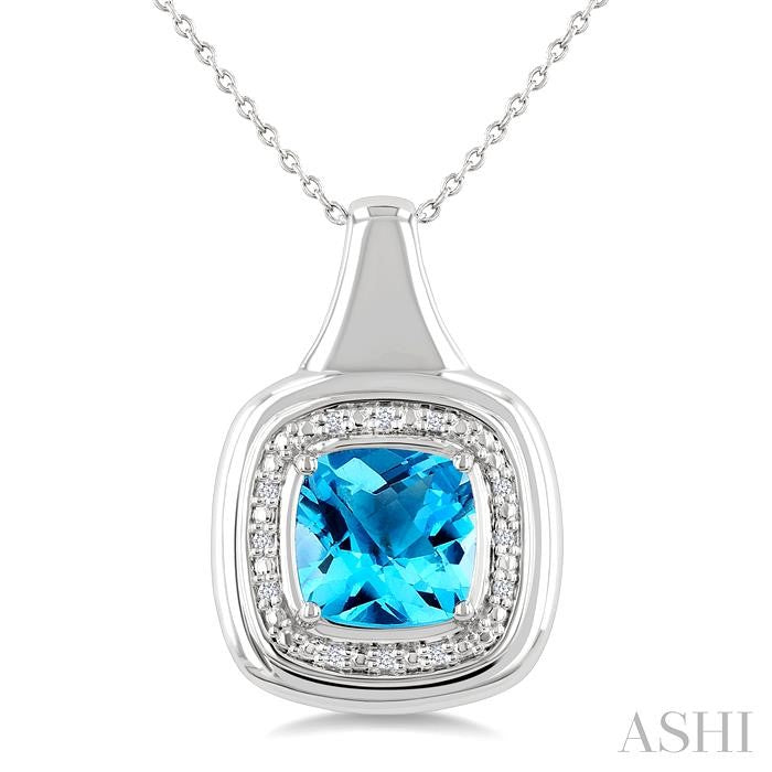 ASHI Silver Bold Cushion Shape Gemstone & Diamond Pendant 898A9PPSSBTSLPD-CU