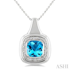 ASHI Silver Bold Cushion Shape Gemstone & Diamond Pendant 898A9PPSSBTSLPD-CU