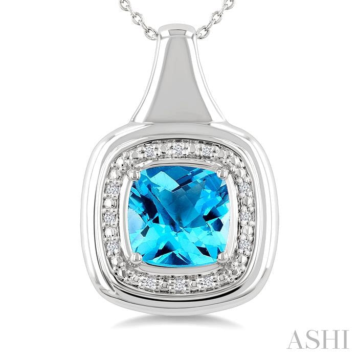 ASHI Silver Bold Cushion Shape Gemstone & Diamond Pendant 898A9PPSSBTSLPD-CU