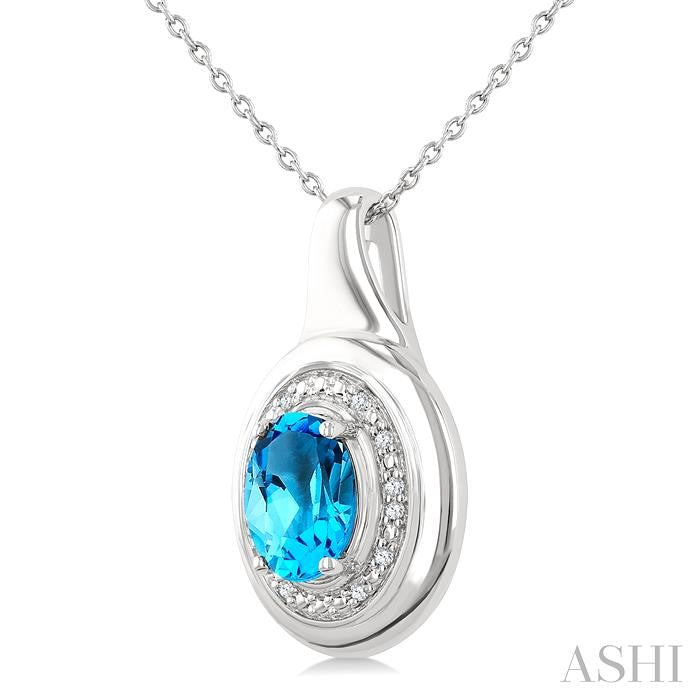 ASHI Silver Oval Shape Gemstone & Diamond Pendant 898A9PPSSBTSLPD-OV