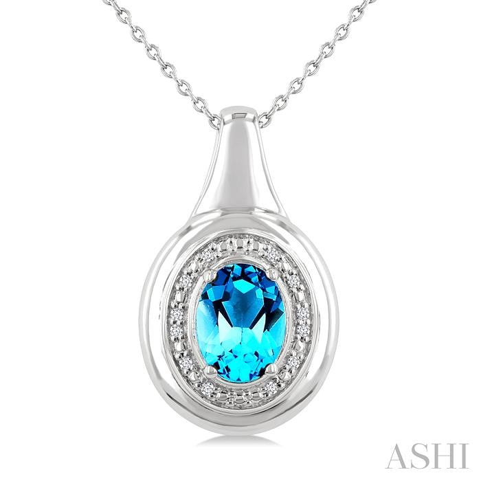 ASHI Silver Oval Shape Gemstone & Diamond Pendant 898A9PPSSBTSLPD-OV