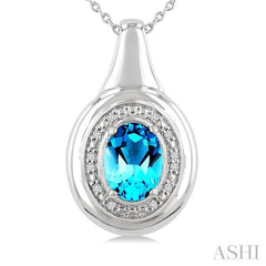 ASHI Silver Oval Shape Gemstone & Diamond Pendant 898A9PPSSBTSLPD-OV