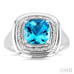 ASHI Silver Bold Cushion Shape Gemstone & Diamond Ring 898A9PPSSBTSLRG-CU