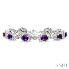 ASHI Silver Oval Shape Gemstone & Diamond Bracelet 89908PPSSAMSLTB
