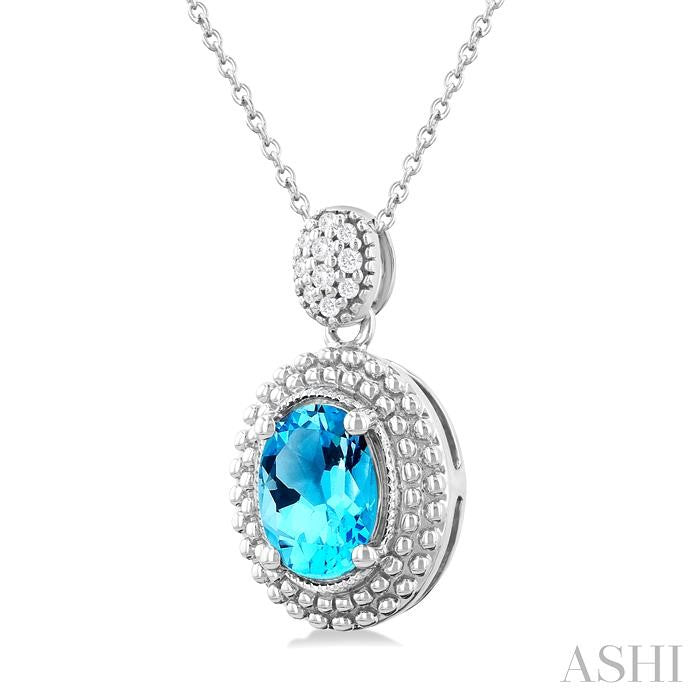 ASHI Silver Oval Shape Gemstone & Diamond Pendant 89909PPSSBTSLPD