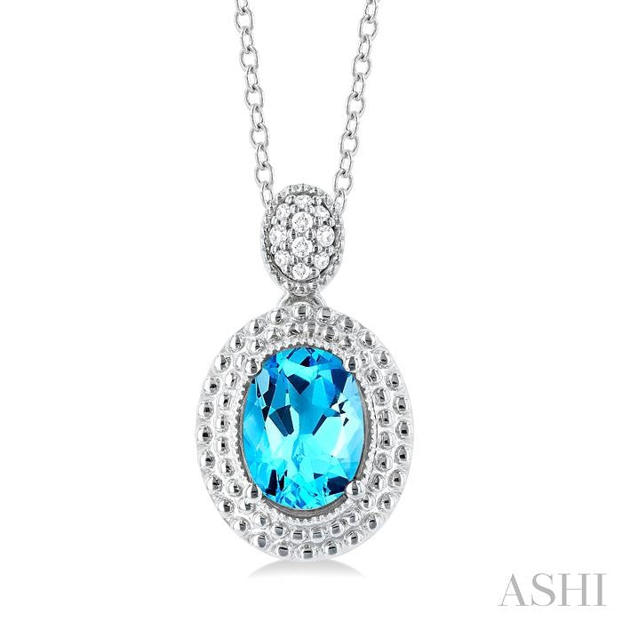 ASHI Silver Oval Shape Gemstone & Diamond Pendant 89909PPSSBTSLPD