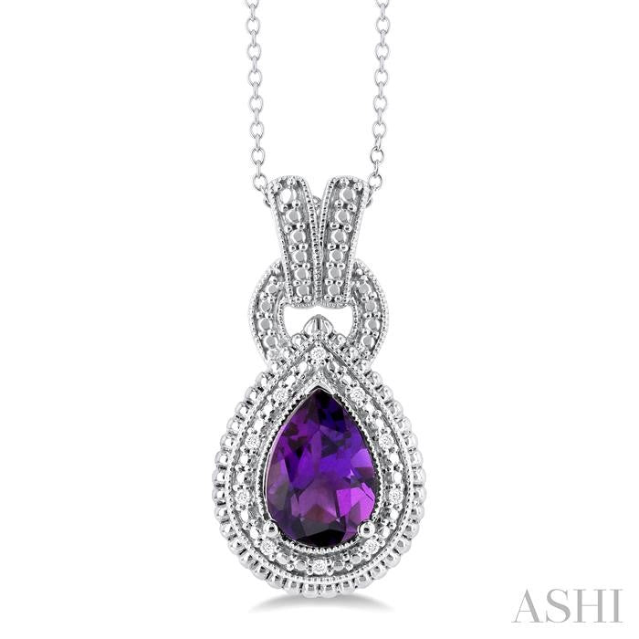 ASHI Silver Pear Shape Gemstone & Diamond Pendant 89919PPSSAMSLPD