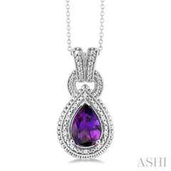 ASHI Silver Pear Shape Gemstone & Diamond Pendant 89919PPSSAMSLPD