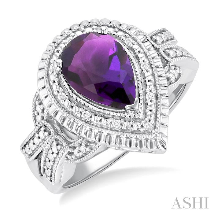 ASHI Silver Pear Shape Gemstone & Diamond Ring 89919PPSSAMSLRG
