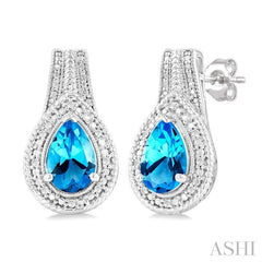 ASHI Silver Pear Shape Gemstone & Diamond Earrings 89949PPSSBTSLER