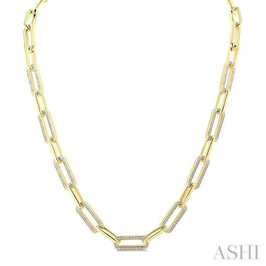 ASHI Gold Vermeil Bold Paperclip Diamond Necklace 8997QPPSSSLNK-GV
