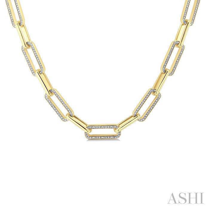 ASHI Gold Vermeil Bold Paperclip Diamond Necklace 8997QPPSSSLNK-GV