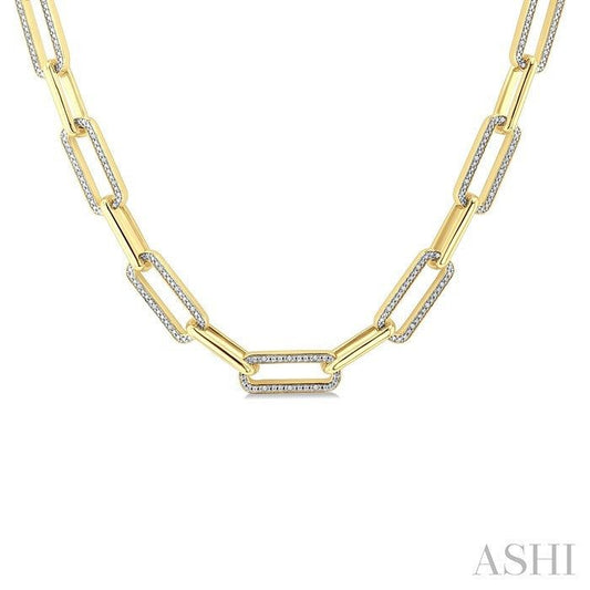 ASHI Gold Vermeil Bold Paperclip Diamond Necklace 8997QPPSSSLNK-GV
