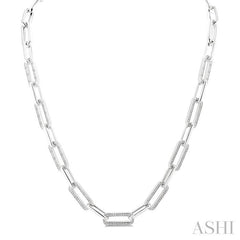 ASHI Silver Bold Paperclip Diamond Necklace 8997QPPSSSLNK
