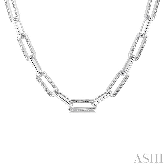 ASHI Silver Bold Paperclip Diamond Necklace 8997QPPSSSLNK