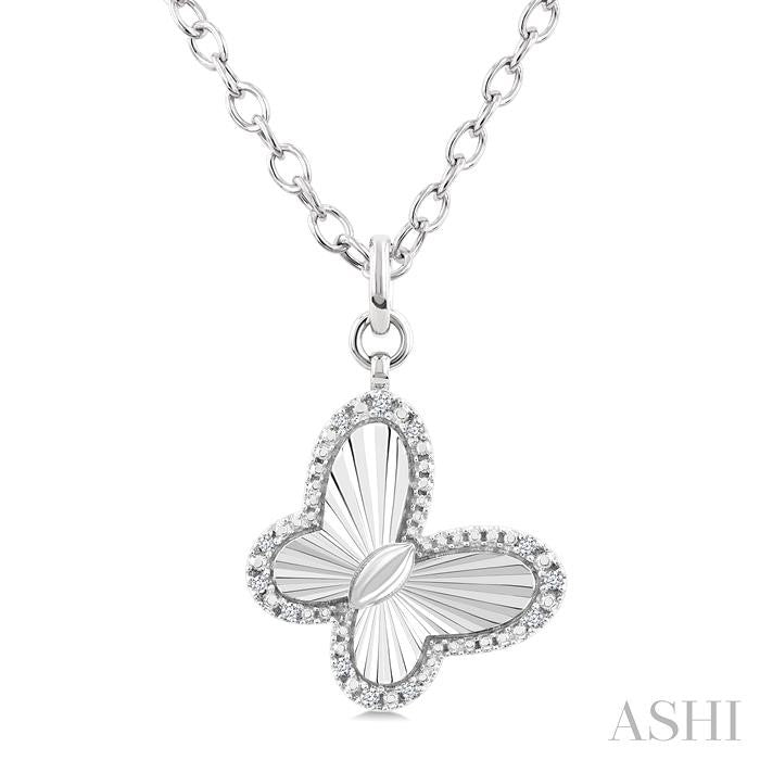 ASHI Silver Butterfly Fluted Medallion Diamond Pendant 89988PPSSSLPD-BTF