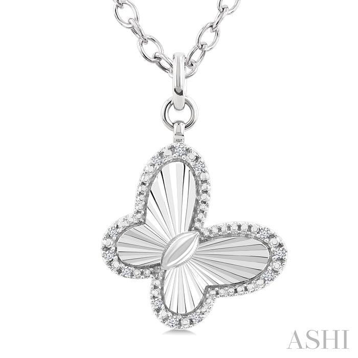 ASHI Silver Butterfly Fluted Medallion Diamond Pendant 89988PPSSSLPD-BTF