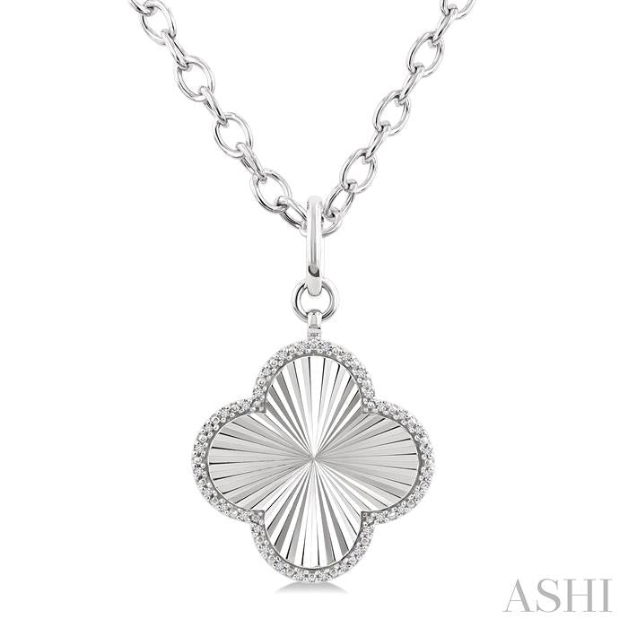 ASHI Silver Clover Fluted Medallion Diamond Pendant 89988PPSSSLPD-CLV