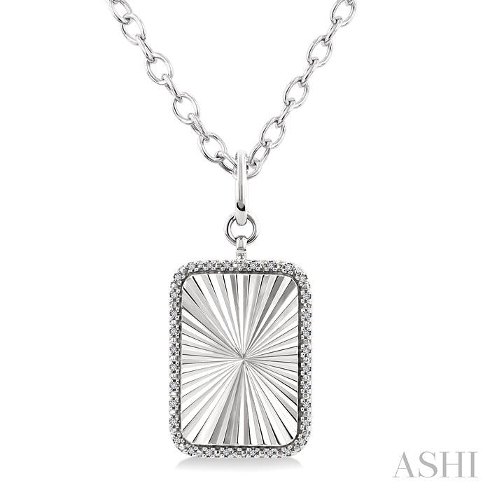 ASHI Silver Rectangular Fluted Medallion Diamond Pendant 89988PPSSSLPD-RCT
