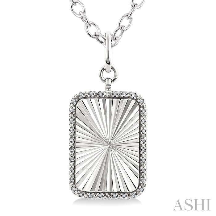 ASHI Silver Rectangular Fluted Medallion Diamond Pendant 89988PPSSSLPD-RCT