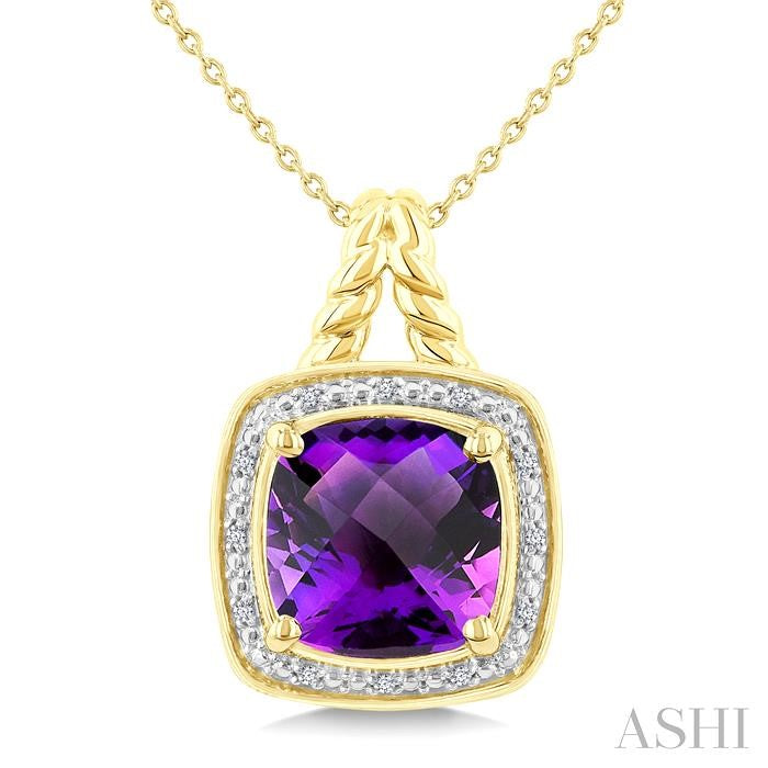 ASHI Gold Vermeil Cushion Shape Gemstone & Diamond Pendant 899A9PPSSAMSLPD-CUGV