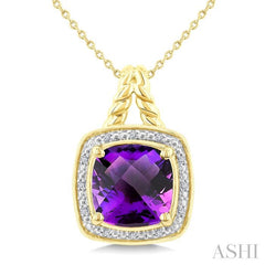 ASHI Gold Vermeil Cushion Shape Gemstone & Diamond Pendant 899A9PPSSAMSLPD-CUGV